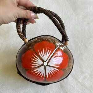 Coconut Purse with Red Hibiscus Flower 🥥 🌺